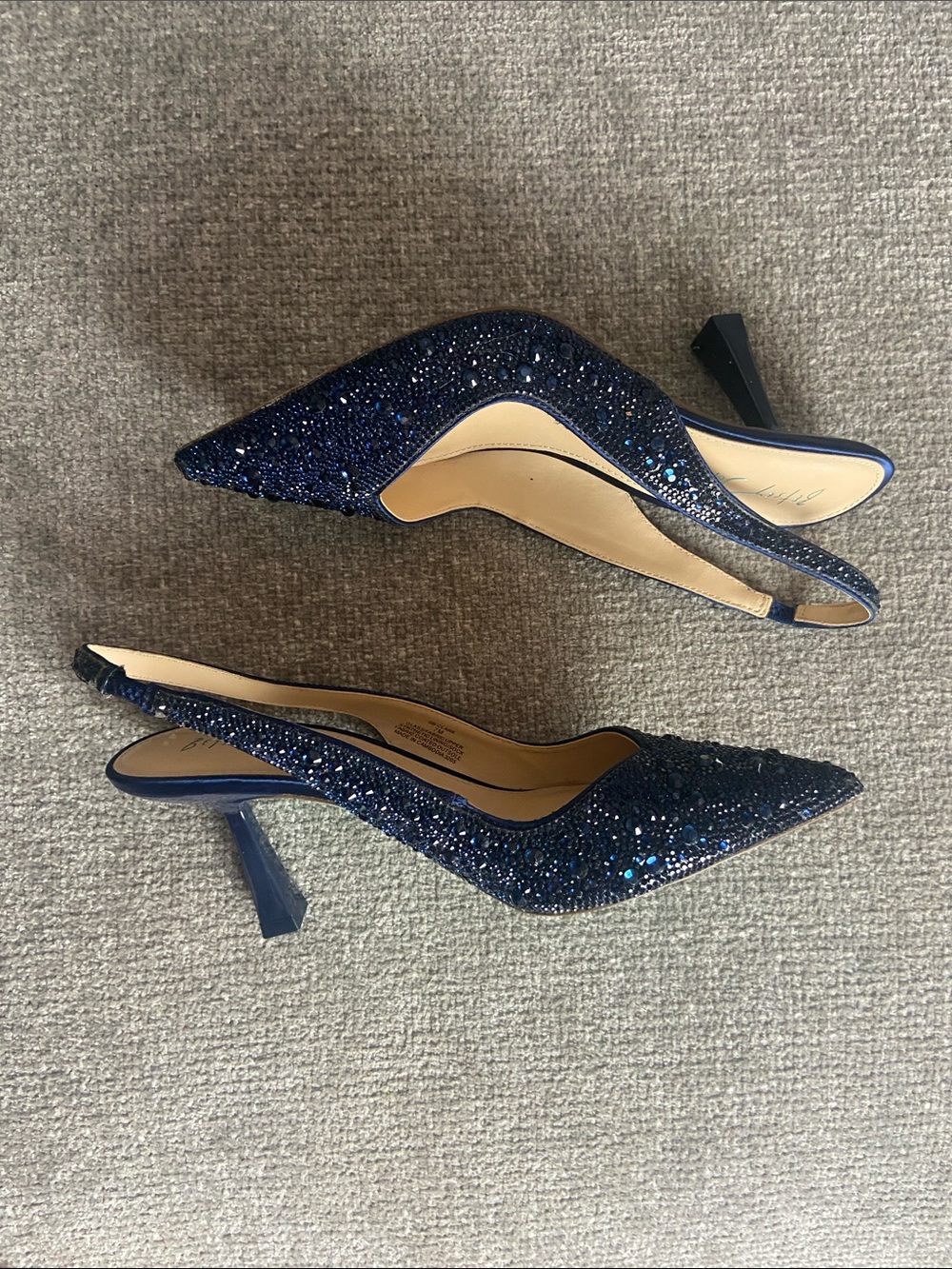 Betsey Johnson Navy Crystal Pointed Slingback Heels size 7M - Picture 6 of 16